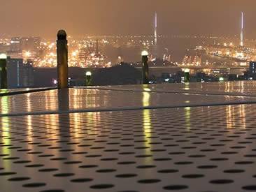 Perforated sheet metal used as floor with round hole.